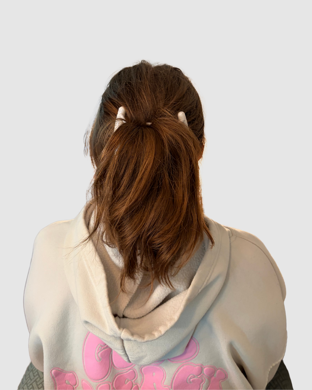 Halo Comb worn in a long hair styling example