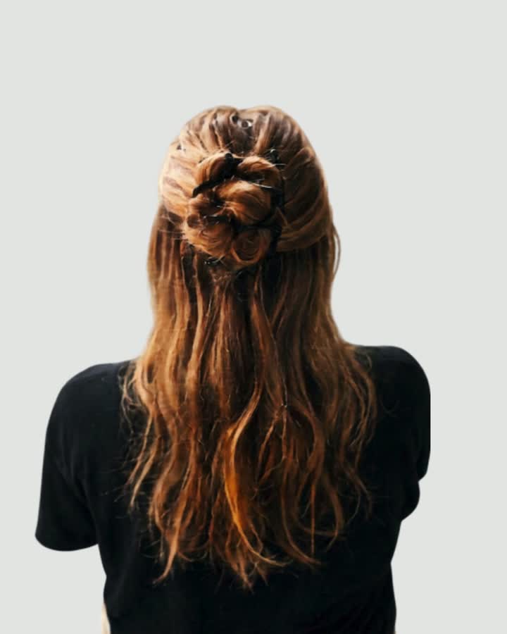 Halo Comb styled look: Half-up, twisted